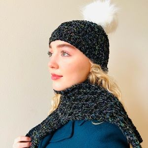 Hand-Crocheted Multicolor Winter Beanie Hat & Waffle Stitch Scarf Set